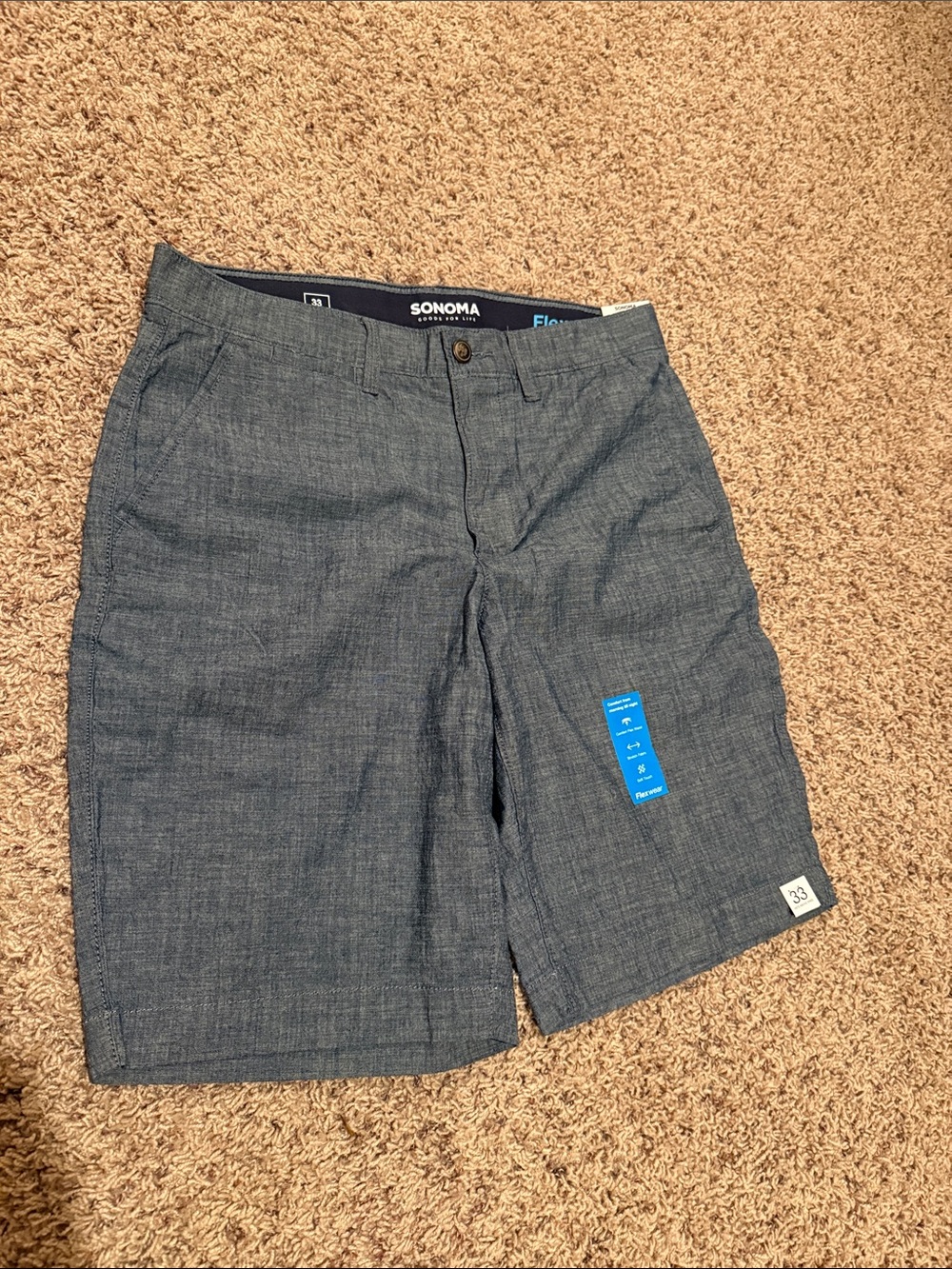 Men's 33 Chambray Gray-Blue shorts hit above knee